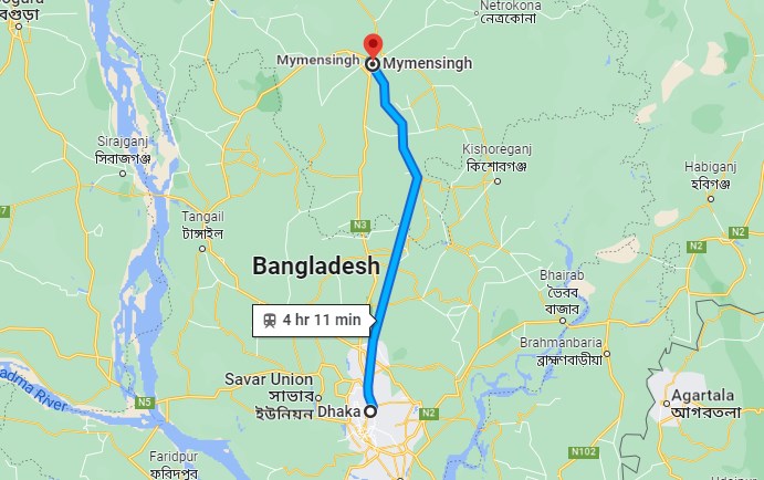 Dhaka To Mymensingh train Route
