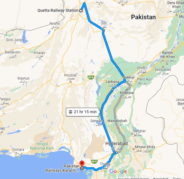 Quetta to Karachi Cantonment Train Route Map